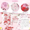 Face Stickers, 4-Piece Set, Pink/Red, Resin, Glittery Deco Parts, Ribbon,
