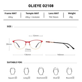 OLIEYE Cat Eye Reading Glasses For Women Retro Design Reader Computer Glasses with Spring Hinges