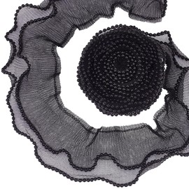 PH PandaHall Ruffle Pleated Trim 4 Yard 2-Layer Elastic Fabric Band Wide Black Tulle Fabric Application Lace for Trimming Crafts Sewing Clothes Collar Cuffs Hats Bags Decoration