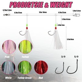 Eupheng Fluke Flounder Hi-Lo Rig, 5PCS Saltwater Fishing Bait Rigs with Mylar Teaser for Surf Ocean Fishing Sea Bass Halibut Rockfish Cod