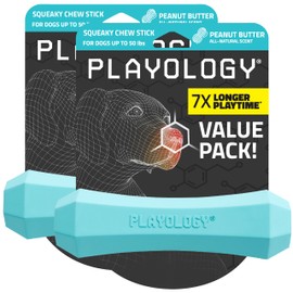 Playology Squeaky Dog Toy Fetch Stick | Durable Rubber Toys for Interactive Play | Peanut Butter Scented Fetch Stick for Medium Dogs, Value 2-Pack | Floating Dog Toy Made from Non Toxic Materials