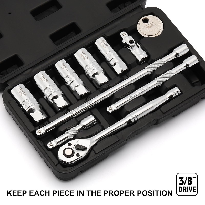 EMENTOL 11PCS 3/8" Drive Socket Accessory Set, SAE/Metric, 6 Point