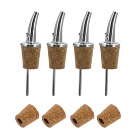 Westmark 4 spirits/oil pourers + 4 replacement corks, extra short, with tratube, metal/brass, nickel-free, natural cork, classic gastro, silver, 437022E3