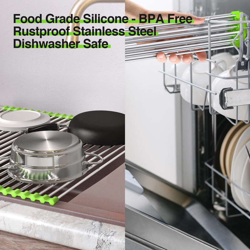 Pennakool Roll Up Dish Drying Rack - XL 20x18 Stainless