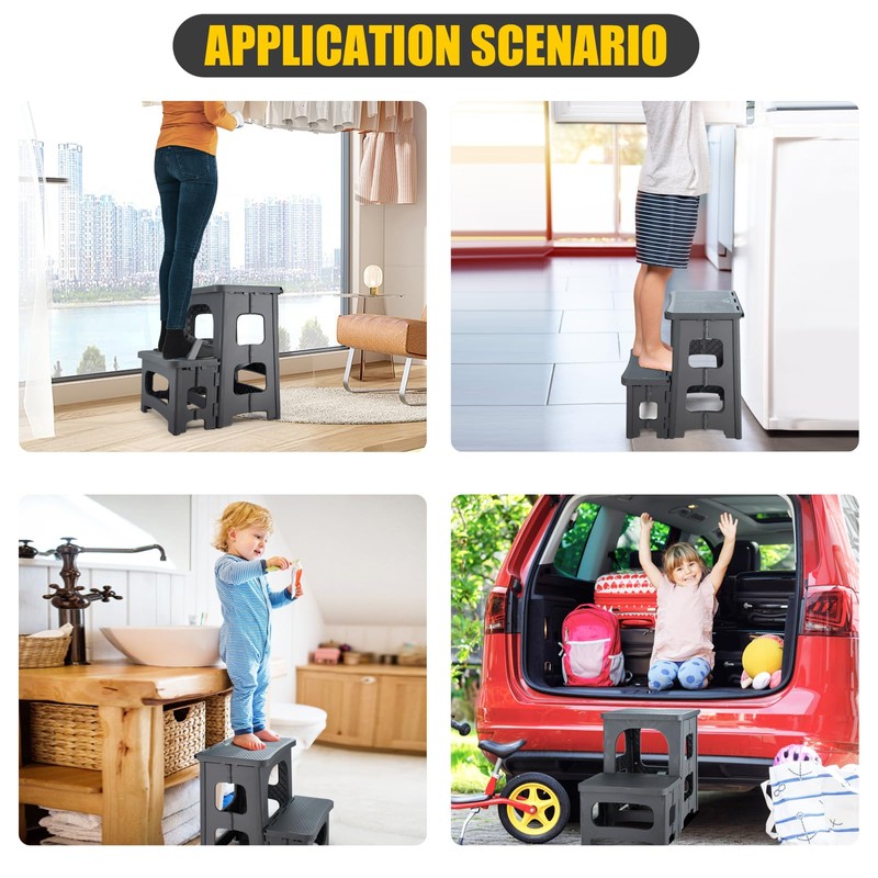 Folding 2-Step Stool for Adults Kids Non-Slip Collapsible Portable Step