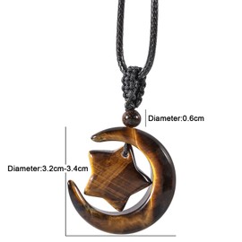 Nupuyai Crescent Moon Star Necklace for Men Women, Healing Stone Pendant Necklace for Unisex with Adjustable Rope, Tiger's Eye Stone