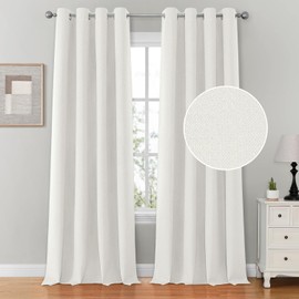 HOMEIDEAS 100% Ivory Cream Linen Blackout Curtains for Bedroom, 52 x 84 Inch Length 2 Panels Faux Linen Thermal Insulated Black Out Grommet Window Drapes for Living Room
