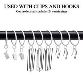 Openable Curtain Rings with Eyelet,24PCS White Curtain Rings,Drapes Rings 3 in Interior Diameter,Hinge Snap-Joint Design, Fits Curtain Rods Up to 2 Inches TXZWJZ