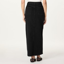 The Drop Rylie Maxi Denim Skirt with Front Slit Skirt, Black, L