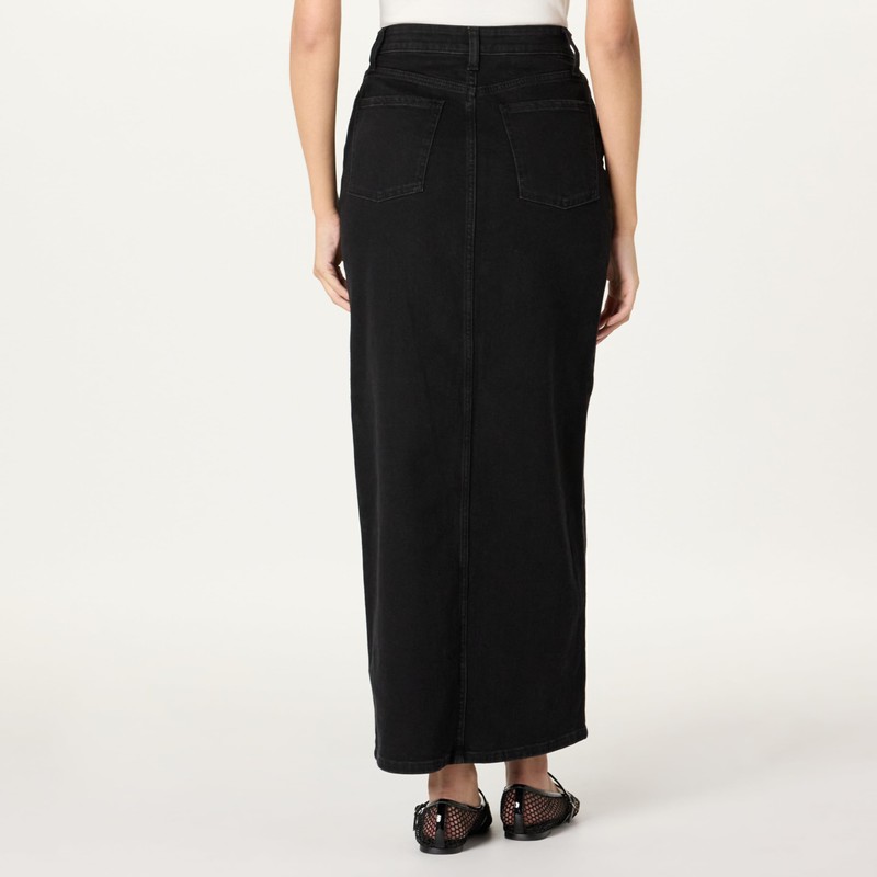 The Drop Rylie Maxi Denim Skirt with Front Slit Skirt,