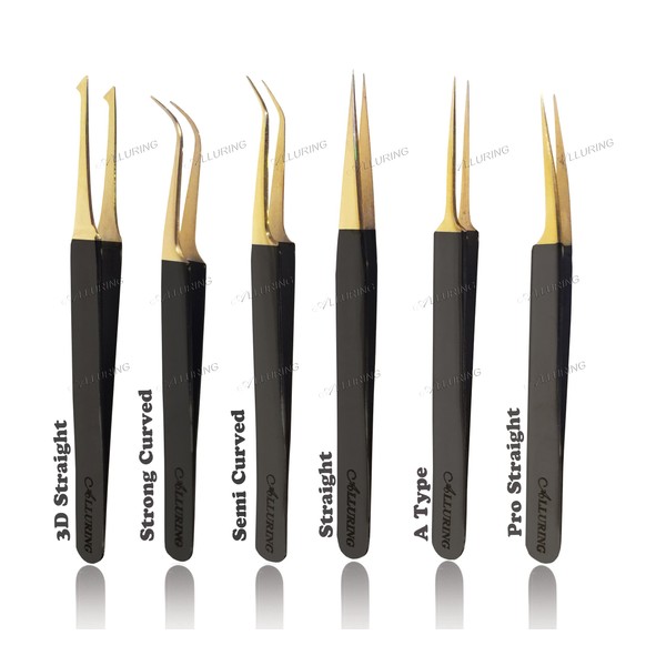 Alluring Black with Gold Tip Tweezers for Eyelash Extension - Straight