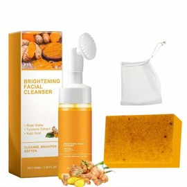 Turmeric Wash and Care two PieceSet, TurmericCleansing Mousse, Turmeric SoapFacial Cleansing Skincare FacialCleansing Cleanser Facial Wash:_soap+cleansing mousse