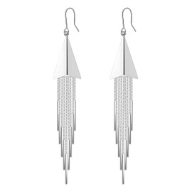KristLand Chain Tassel Earrings Silver Stud Earrings for Women Gold-Plated Dangle Drop Hook Earrings with Zirconia Party Wedding Gift for Women, Sterling Silver