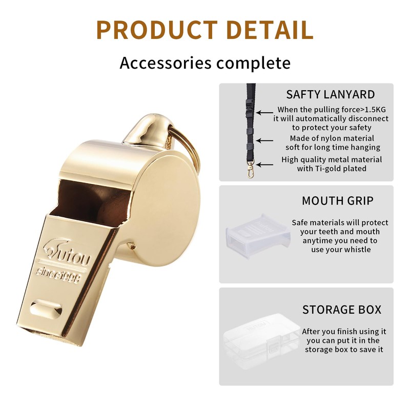 HUTOU Whistle, Brass Coach Sports Whistle with Lanyard, Loud Crisp