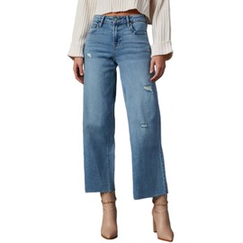 Flvsun Women's High Waisted Baggy Ripped Jeans Wide Leg 2025 Trendy 8 Points Length Casual Stretch Denim Pants