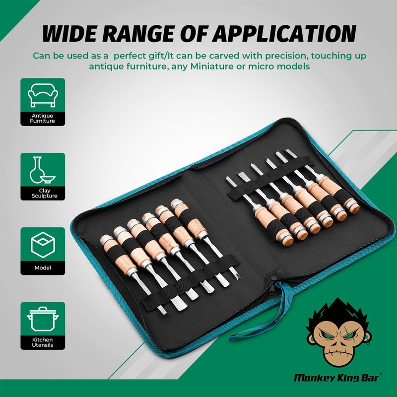 Monkey King Bar-12pcs Wood Carving Chisel Set- Sharp Woodworking Tools