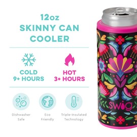 Swig Life Skinny Can Cooler, 12oz Insulated Slim Can Holder, Stainless Steel Can Cooler, Can Covers for Tall Beer Bottles, Beach Accessories for Women (Caliente)
