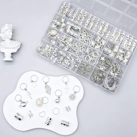 259pcs Silver Hair Jewelry for Braids 19styles Hair Charms Accessories