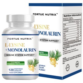 L-Lysine 1000mg Capsules with Monolaurin for Immune, Lip & Skin, Purity & Potency 120 Capsules, Essential Amino Acid for Collagen, Lip, & Immune Support, Lysine Tablet Alternative, Clean Ingredients