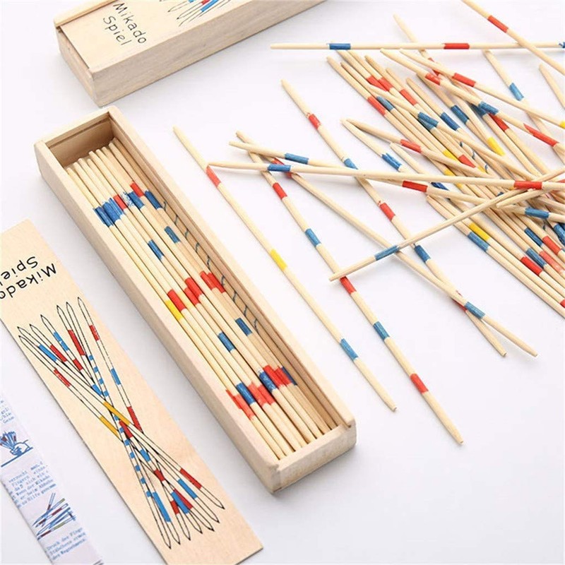 Mikado Game in a Practical Wooden Box, 19.5 cm x