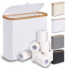 efluky Toilet Paper Basket 28L, Toilet Paper Holder with Lid for Bathroom, Free Standing Storage Organizer Holds Up to 9-12 Rolls (White, 1)