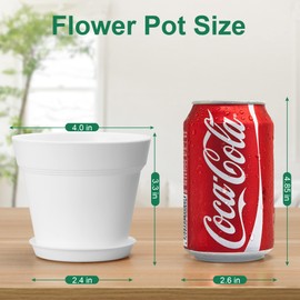 4 Inch Plastic Plant Pots 6 Pack, Small Flower Pots with Drainage Holes and Tray, Thickened Indoor Planters Seedlings Nursery Pots, African Violet, Succulent and All House Plants, White