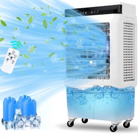 Evaporative Air Cooler, 1800CFM Swamp Cooler with Remote Control and 12H Timer, 4 Ice Packs, 3 Modes & Wind Speeds for Versatile Outdoor and Indoor Use, 8.4 Gallon