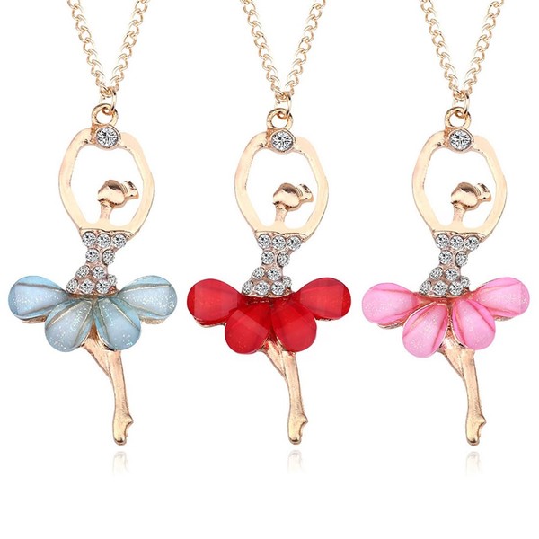 ZXUSHE Girls Pendant Necklaces for Women Crystal Ballerina Dancer Necklace (Pack of 3)
