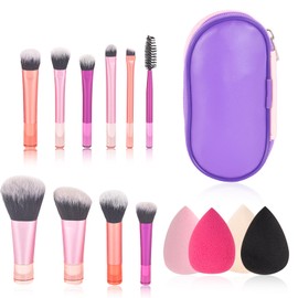 PLUSHCEWT 10 Pcs Makeup Brush Set with 4 Makeup Sponges and Cosmetic Bag Premium Synthetic Brushes for Foundation Powder Blush Eyeshadow Concealer and Highlight Travel and Everyday Use (multicolour)