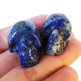 Bacatgem 2 Pcs Natural Lapis Lazuli Mini Crystal Human Skull Figurines,1 Inch Handcarved Crystals and Healing Stone Room Decor Gemstone