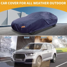 Partuto Waterproof All-Weather Universal Car Cover with Right Side Zipper & Mirror Pocket, 190T-PU Navy Blue Fits for Sedan Up to 165" Length