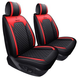 Aierxuan Front Car Seat Covers Women Leather Waterproof Universal for Rav4 Kia Sorento Pilot Hrv Ridgeline Odyssey Chr Ford Ranger Edge Chevy Equinox VW(2 PCS Front, Black-Red)