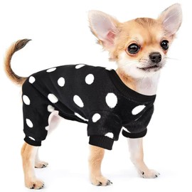 Chihuahua Pajamas for Dogs Small Puppy Pjs Fleece Winter Warm Dog Jumpsuit Cute Pet Clothes Tiny Dog Sweater Clothing Yorkie Teacup Outfits (Polka Dot Black, X-Small)