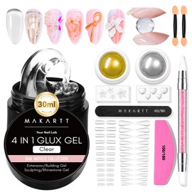 Makartt Solid Gel Builder for Nails Starter Kit: 30ml Clear for Extension 3D Sculpting Carving DIY Manicure, Molding Hard Gels with Gold & Silver Chrome Powder Silicone Flower Molds Sculpture Brush