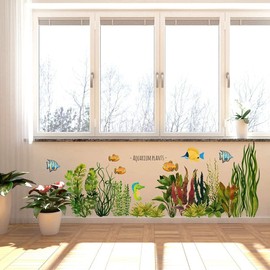 Green Fresh Plant Wall Stickers DIY Ocean Coral Reef and Seaweed for Home Bedroom Bathroom Classroom Decorations