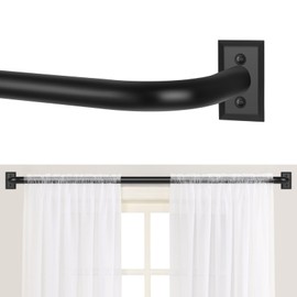 TANGWIN Black Wrap Around Curtain Rods 72 to 144:Blackout Heavy Duty Adjustable Long Window Curtain Rod Room Darkening Modern Industrial Curved French Return Metal Drapery Rod Easy Install Matte Black