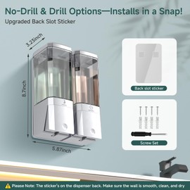 Shampoo and Conditioner Dispenser 2 Chamber No Drill Shower Soap Dispenser Wall Mounted Shampoo Conditioner Body Wash Dispenser 2 * 500ml Refillable Shower Dispenser for Bathroom Hotel, Silver