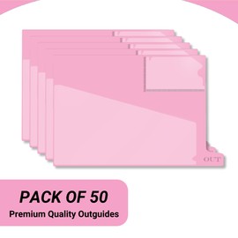 Doctor Stuff - Small Bottom Tab Vinyl Outguides, Diagonal Cut Front Pocket, Top Charge Out Slip Pocket, Plastic File Folder, Letter Size 9" x 13-1/4", Pink, 50/Box
