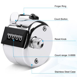 Oligei 2 Pack Metal Hand Counter Four-Digit Counter with Nylon Lanyard Silver Counter Click Counter Handheld Click Counter Digital Counting