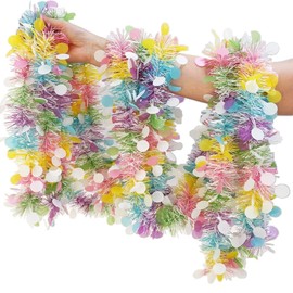LKBBC Easter Garland, 50Ft Pastel Spring Tinsel Garlands Decorations for Indoor Outdoor Office Tree Mantle Window Holiday Party Supplies,Colorful East Garlands Metallic Streamers Hanging