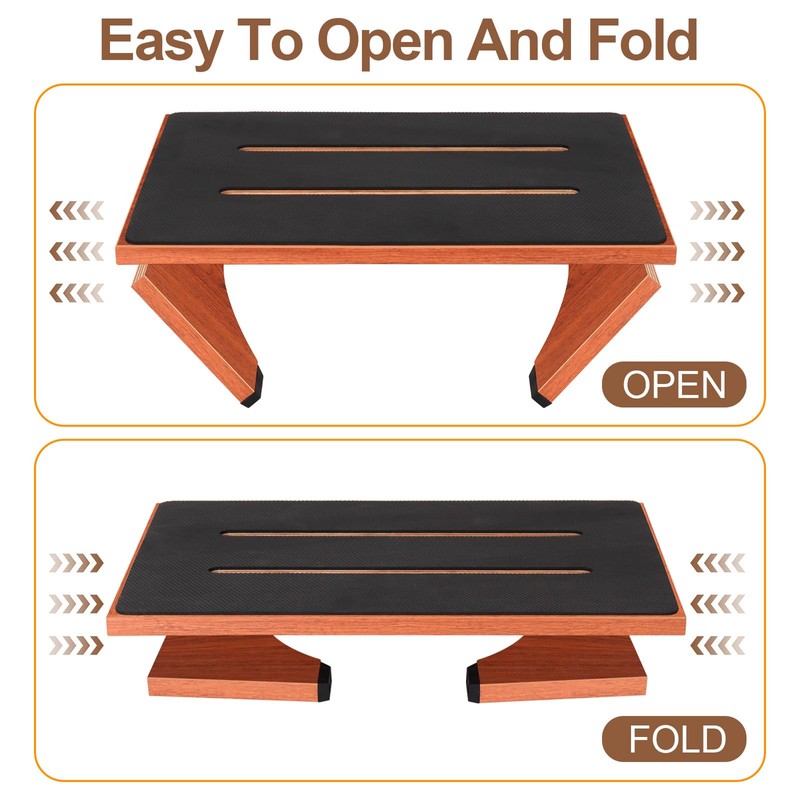 Step Stool Foldable, Wooden Step Stool with Non-Slip Rubber Stepping