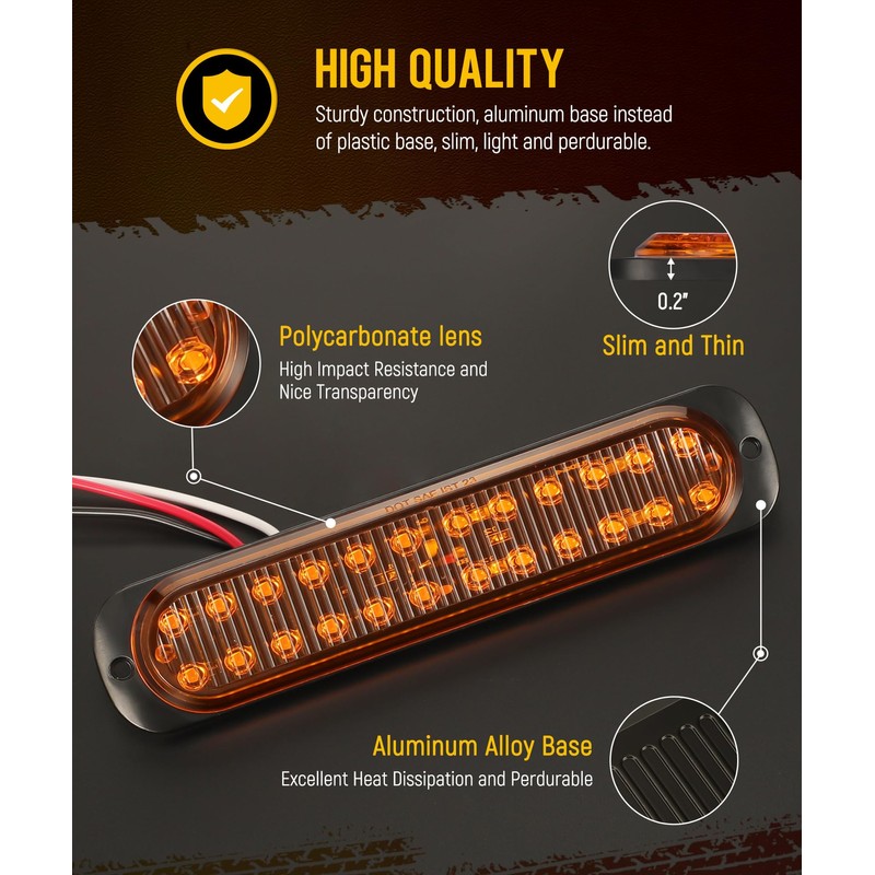 Partsam 2Pcs 7.5 inch Aluminum Housing Amber 24LEDs Trailer Side