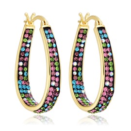 Crystal Hoop Earrings - Silver Plated Inside Out Oval Shape Hoop Earrings for Women, 1.2 Inch (Gole Plated Max)