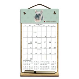 7" x 12" Wooden Refillable Dog Calendar Holder filled with a 2025 calendar and includes an order form page for 2026. We'll include the rest of 2024, too, in case you need it. - MINI SCHNAUZER