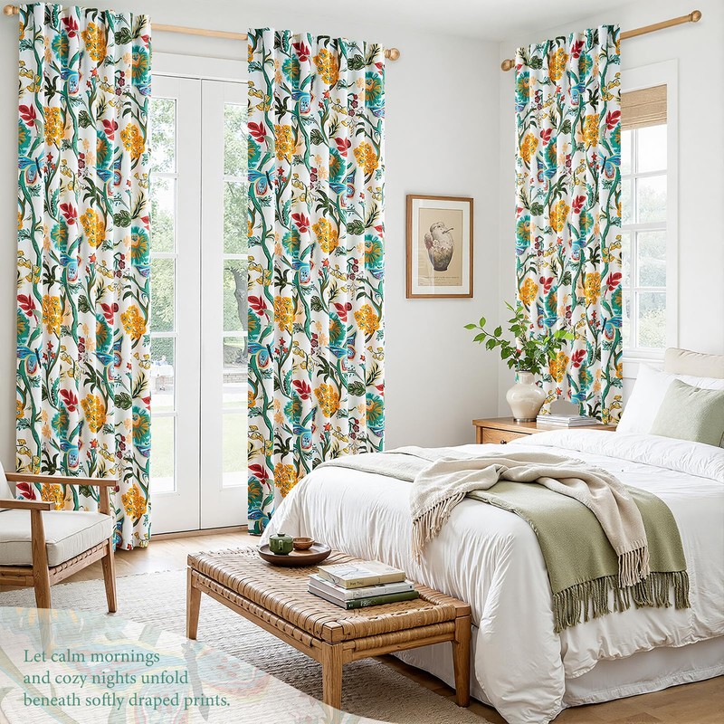 90 Inches Long Butterfly Flower Patterned Curtains Aesthetic Pretty Drapes