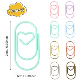 Mabor 120pcs Heart Paper Clips, Mini Colorful Decorative Clips – Small Love Shaped Metal Clamps for Journals, Notes, Office & School Supplies (8 Mixed Colors)