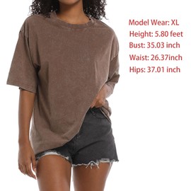 Tuislay Oversized Tshirt Shirts for Women Vintage Acid Wash T Shirt Cotton Casual Baggy Boyfriend Teens Basic Grunge Tees Top (Coffee,L,Large)