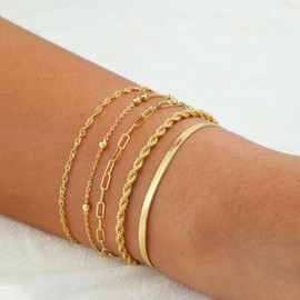 Kyerlyn Gold Bracelets for Women Waterproof, 14K Real Gold Jewelry Sets for Women Trendy Dainty Cuban Link Paperclip Chain Bracelet