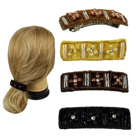 4 Assorted Hair Barrettes Clips with Pearl & Tiny Beads for Women & Girls