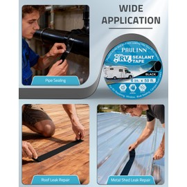 PAULINN Butyl Sealant Waterproof Tape, 6 Inch X 50 Foot Camper Roofing Tape Black, UV & Weatherproof Roof Seal Tape for RV Camper Trailer Boat Window Sealing Leak Repair